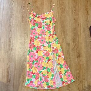 For Love And Lemons Pink and Yellow Floral Midi Dress